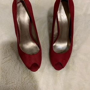 Nine West Red Suede Peep Toe Pumps